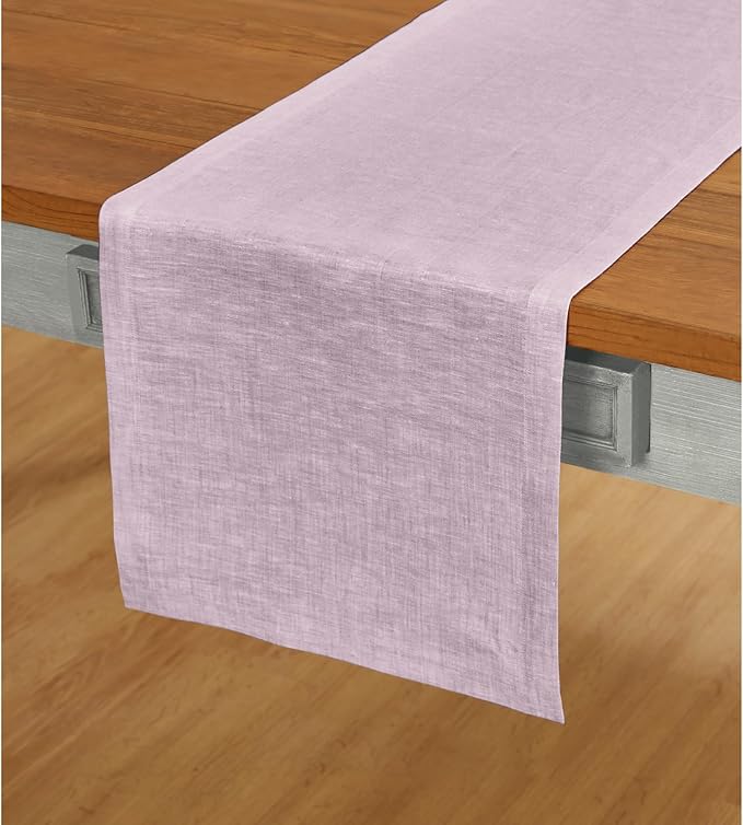 Solino Home Linen Chambray Lavender Table Runner 90 Inches Long - Athena, 100% Pure Linen Dining Table Runner 14 x 90 Inch - Spring, Summer