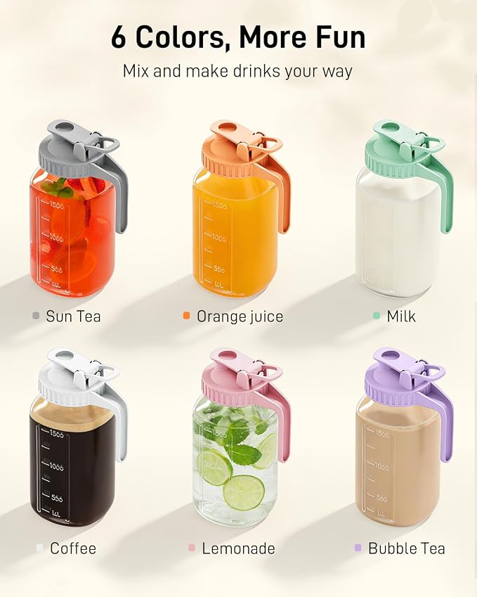 64 oz Glass Pitcher with Lid, Large Wide Mouth Mason Jar with Pour Spout, White Sun Tea Glass Jar for Outside, Breastmilk Pitcher Great for Drink, Cold Beverages and Breast Milk