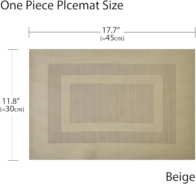 PIGCHCY Placemats Set of 12 Washable Durable Place Mats Vinyl Heat Resistant Non-Slip Table Mats Indoor Outdoor (18 x 12 inches, Beige)