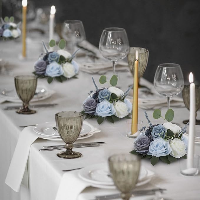 BLOSMON Artificial Flowers Ball Wedding Centerpieces 2 Pcs Dusty Blue Rose Artificial Flower Center Pieces Decoration for Table Silk Kissing Ball Floral Bouquet Arrangements Home Party DIY Decor