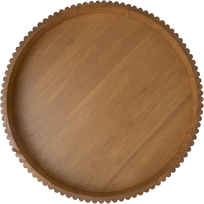 Ribbed Wood Decorative Tray, 16.5-Inch Round with Light Honey Finish for Table Centerpieces