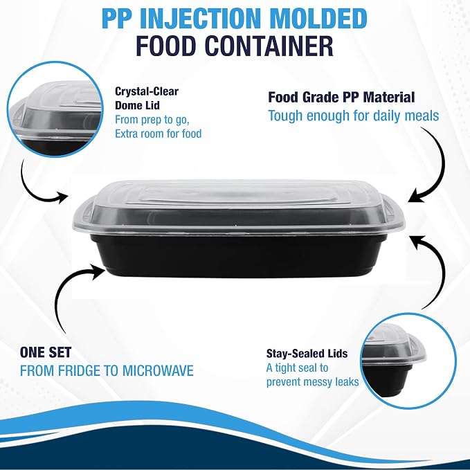 Ruthy's Outlet Meal Prep Containers W/Lids -Square Food Storage – BPA-Free| Stackable | Microwave | Freezer & Dishwasher Safe | Reusable Lunch Bento Box Portion Control & Planning (50 Pack, 16 oz)