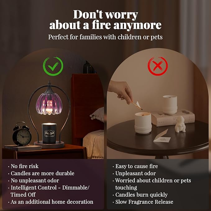 Candle Warmer Lamp, Dimmable Candle Warmer with Timer, Vintage Candles Wax Warmers for Jar Candles Birthday Gifts for Women, Mothers Day Gifts for Mom, Home Decor for Bedroom Living Room, Purple Black
