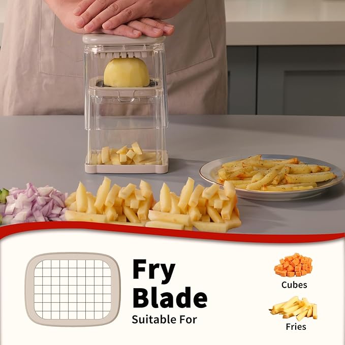 French Fry Cutter, Solucky Potato Onion Cutter, Professional Homestyle Vegetable Chopper Dicer, Great for Potatoes Carrots Cucumbers Zucchini Pepper (Apricot Pink)