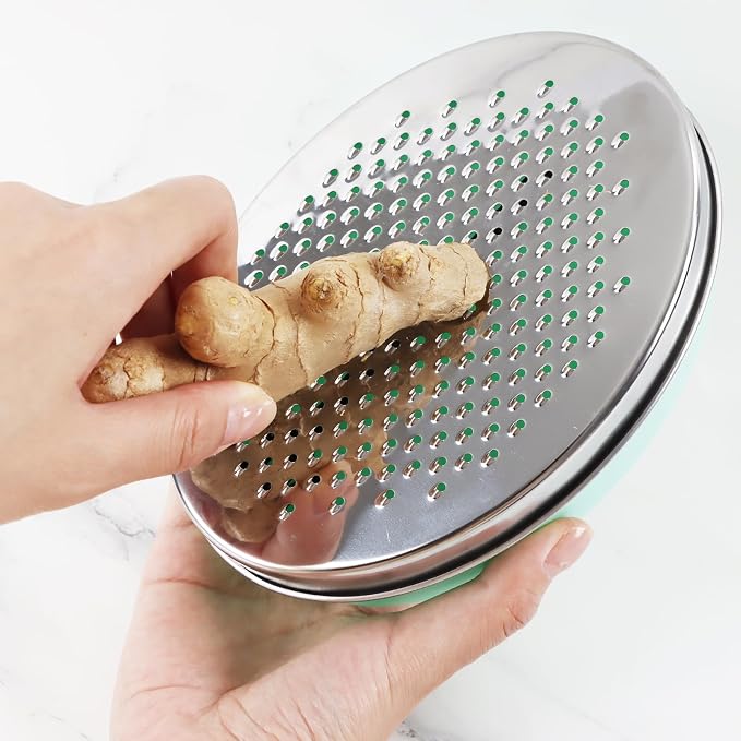 Cheese Grater Citrus Lemon Zester with Food Storage Container & Lid - Perfect For Hard Parmesan Or Soft Cheddar Cheeses, Ginger, Vegetables, Butter, Chocolate & Nutmeg (Green)
