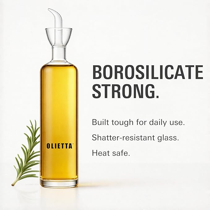 Olietta Olive Oil Dispenser Bottle Borosilicate Glass - 4.2 oz 125ml Non Drip Dispenser - Leak Proof Pourer Vinegar Drizzler Cruet - Easy Clean Drip Free Bottles for Kitchen