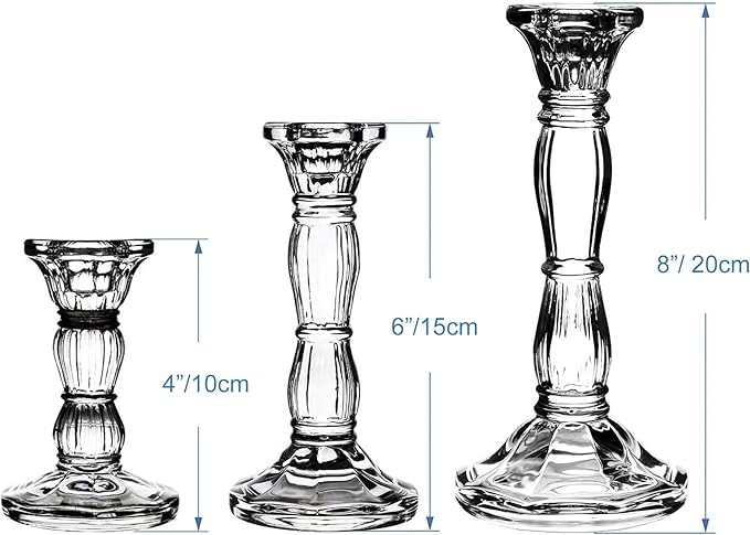 3 Pack Glass Candle Stick Holders - Clear Crystal Taper Candles Holder– for Buring Candles, Led Taper Candle,Party and Wedding Centerpieces, Table Decoration