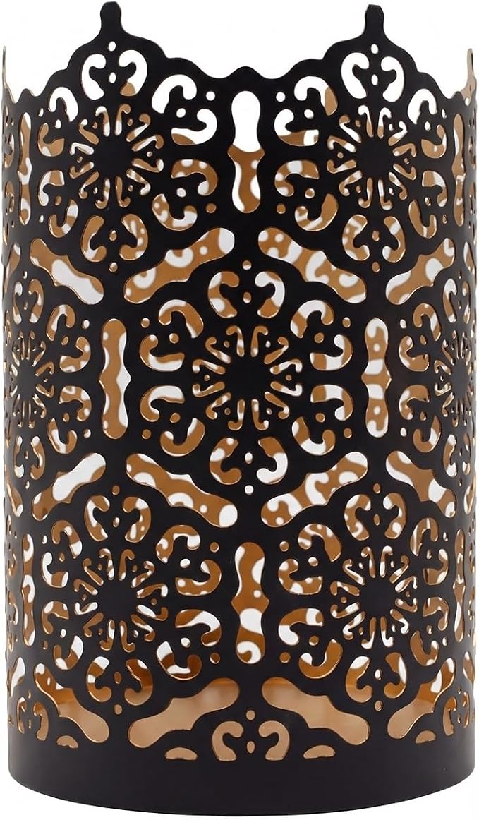Hosley 7 Inch High Cut Bronze LED Votive Tealight Holder Lantern Intricate Floral Design for Timeless Elegance and Cozy Illumination in Stylish Home D cor Elevate Your Ambiance