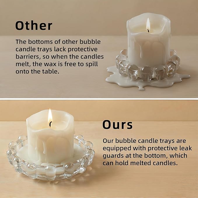 Crystal Clear Bubble Glass Candle Dish, Elegant Candle Holder Tray for Home Decor, Glass Candle Plate for Tea Lights Votives & Diffusers, Versatile Catchall Dish