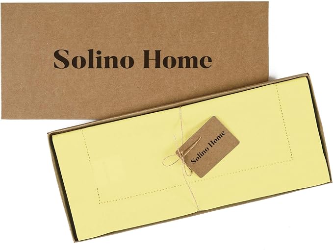 Solino Home Cotton Linen Yellow Table Runner 120 Inches Long - Hemstitch 14 x 120 Inch Table Runner for Spring, Summer