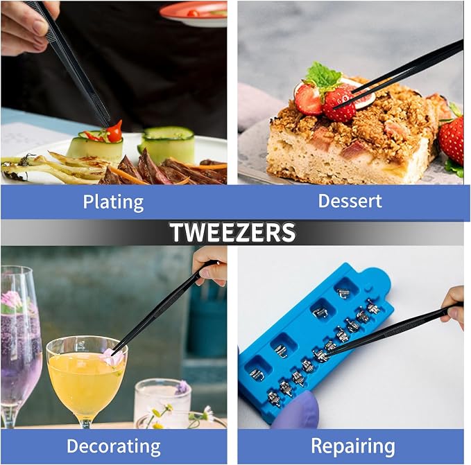 8-Inch Plating Tweezers Culinary Kitchen Tweezers Stainless Steel, Professional Chef Tweezer for Cooking Food Design