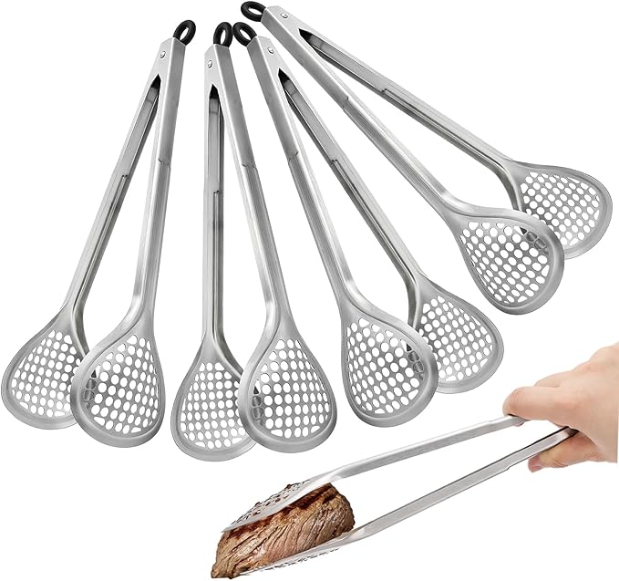 TOPZEA 4 Pack 12 Inch Stainless Steel BBQ Tongs, Heat Resistant 600°F Locking Kitchen & Grill Cooking Tongs, Long Barbecue Frying Tong Multi-Purpose Buffet Food Tong for Flipping, Grilling, Serving
