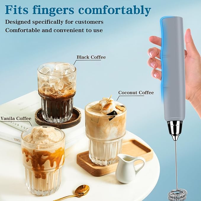 BSRGMS Milk Frother Handheld for Coffee, Electric Whisk 3 Speed Adjustable, Drink Mixer with Stainless 3 Whisks, Rechargeable Hand Frother Wand, Foam Maker for Latte Cappuccino Hot Chocolate Egg