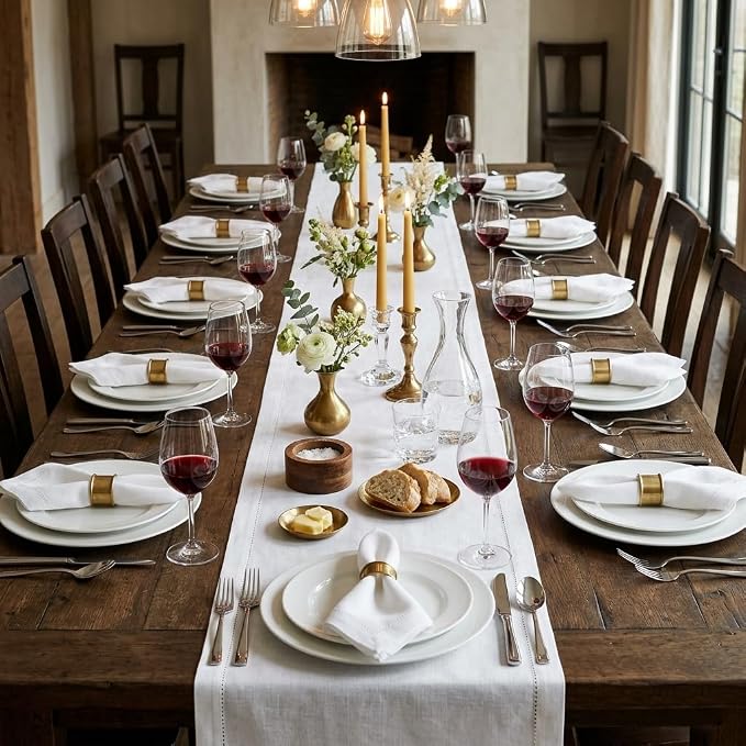 Urban Villa Christmas TableRunner 100% Cotton Fused Table Runner 14''x 72'' Over Sized Hemstitch White Table Runner Every Day Use Heavier Quality TableRunner