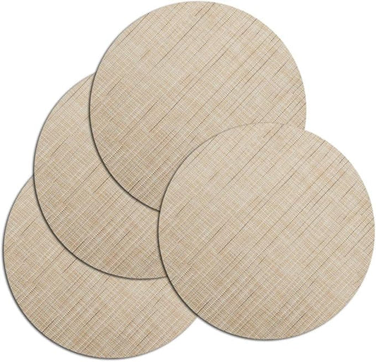 Round Placemats Set of 4 Woven Table Mats Washable Non-Slip Place Mats 13.8 Inch for Christmas Decoration Home Wedding Party,Beige
