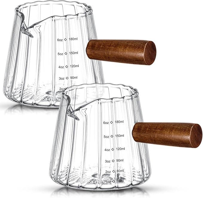 Jingmore 2 Pcs Espresso Shot Glass with Handle, 6 oz/180 ml Espresso Cup with Single V-shaped Mouth, Measuring Cup for Milk Tea Coffee Bar Accessories (Clear)