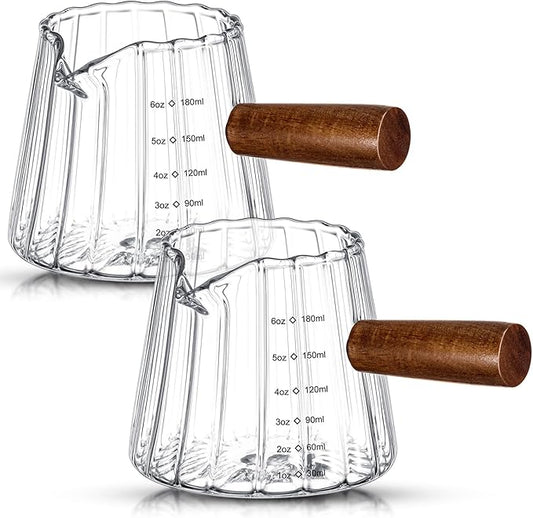 Jingmore 2 Pcs Espresso Shot Glass with Handle, 6 oz/180 ml Espresso Cup with Single V-shaped Mouth, Measuring Cup for Milk Tea Coffee Bar Accessories (Clear)