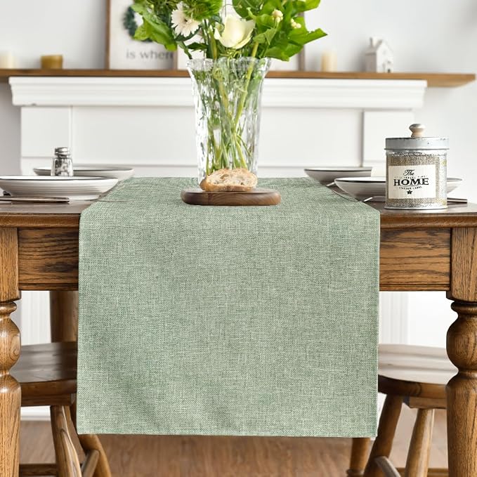 Artoid Mode Sage Green Table Runner, Seasonal Spring Summer Washable Kitchen Dining Table Decoration for Home Party Decor 13x48 Inch