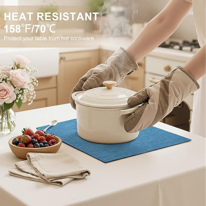 homing Faux Cotton Linen Placemats Set of 6, Cloth Washable Farmhouse Dining Table Mats for Indoors & Outdoors, Easy to Clean, Blue, 13 x 19 Inch