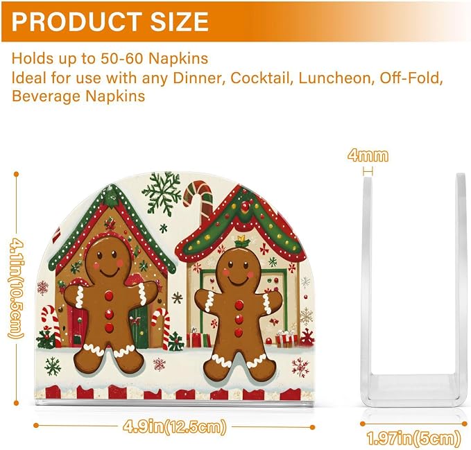 Christmas Gingerbread Napkin Holder for Tables Paper Cocktail Napkin Holders for Kitchen and Dinning, Acrylic Dinner Napkin Dispenser for Restaurant Home Decor Bar Accessories 1 Pack
