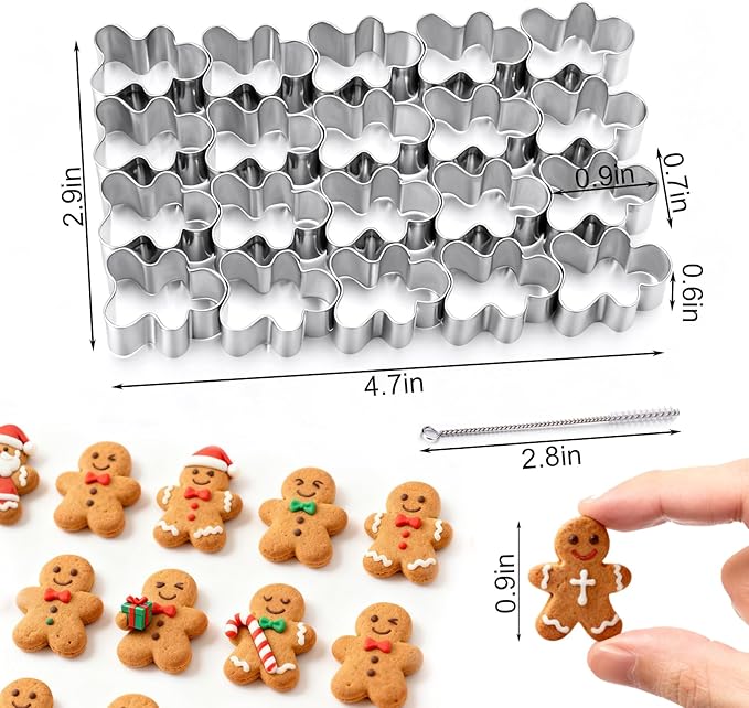 AIERSA Mini Gingerbread Cookie Cutter,Small Christmas Cookie Cutters,1 Inch Tiny Gingerbread Man Shapes Cookie Cutter,20 Cavity Metal Stainless Steel Christmas Cookie Cutters