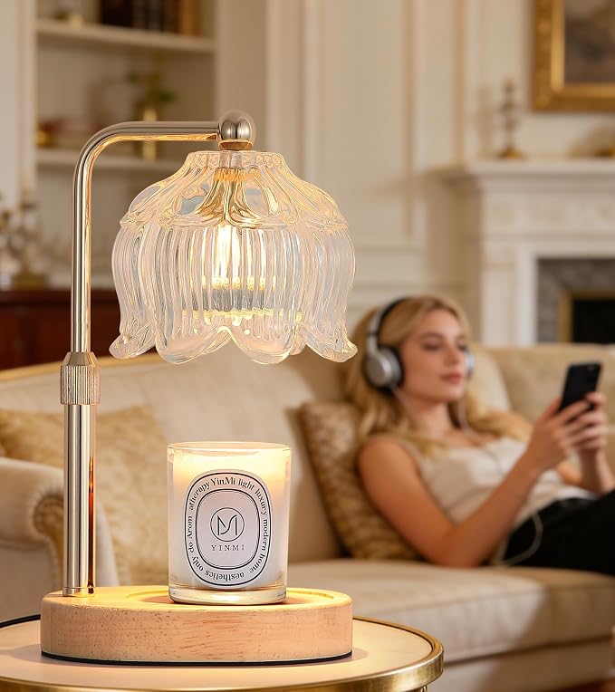 Gold Candle Warmer Lamp for Flower-Shaped Glass,Wax Melt Warmer for Jar Candles,Candle Warmer Lamp with Timer Dimmable, Birthday Mother's Day Valentines Gifts for Women Mom Sister Wife Bedroom