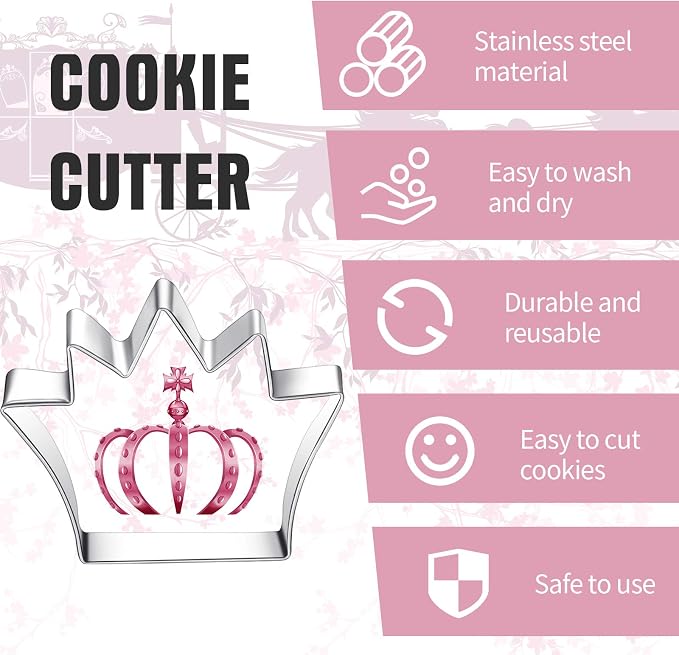 8 Pieces Princess Cookie Cutter Set with Crown, Dress, Castles, Unicorn Head Shapes Stainless Steel Fondant Biscuit Cutters and 6 Pieces Sugar Stirring Pins