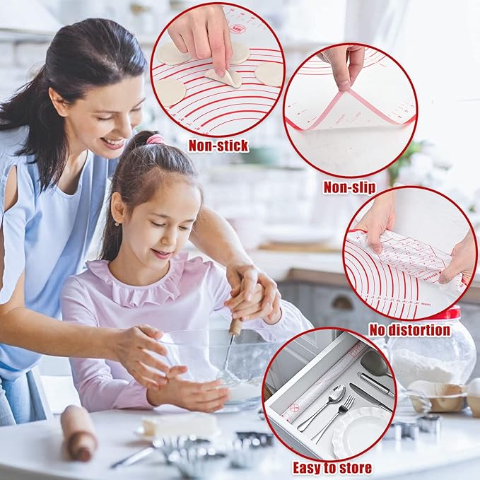 Silicone Baking Mat, 16" x 24" - Non-Slip Pastry Mat for Rolling Dough, Pie Crust & Fondant, Oven Liner with Measurement