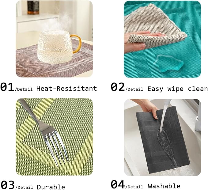 PIGCHCY Placemats Washable Woven Vinyl Durable Placemats for Dining Table,Easy to Clean Plastic Placemats Set of 6 (18 x 12 inches, Lime Green)