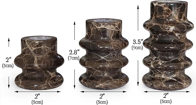 Vixdonos Marble Candle Holder Set of 3 Taper Candle Candlestick Mantle Candle Stand for Home Decor,Wedding,Party and Table Centerpieces(Brown)