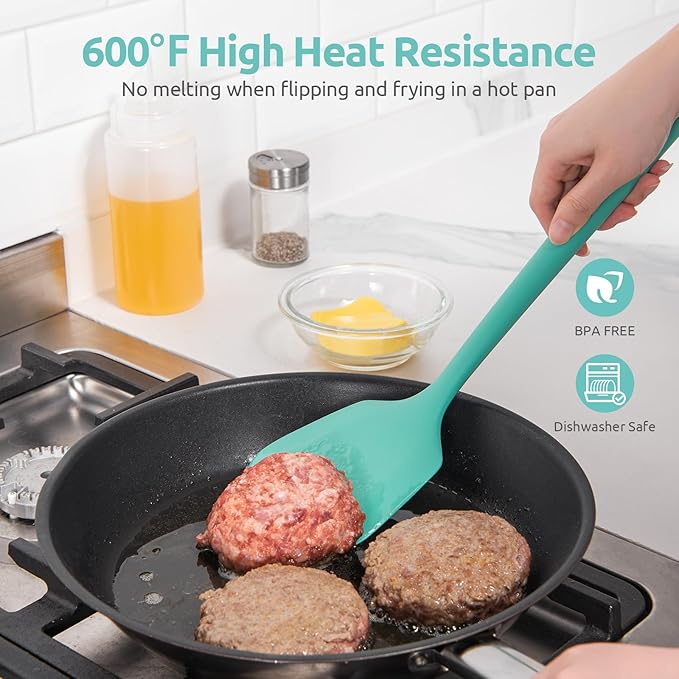 U-Taste 18/8 Stainless Steel Measuring Cups and Spoons Set (Set of 12,Multicolor), and 600℉ Heat Proof Long & Wide Silicone Solid & Slotted Turner for Egg, Pancake (Set of 2, Aqua Sky)