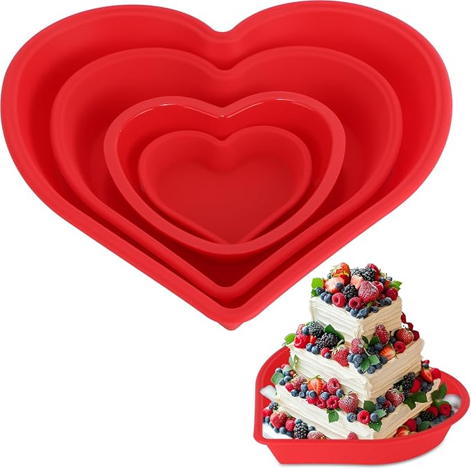 4 Pcs Heart Cake Pan Silicone Heart Cake Molds Baking Pan Nonstick Molds for Anniversary Birthday Snack Cupcake Baking (4 Inch,5.5 Inch,7.9 Inch,10.2 Inch)