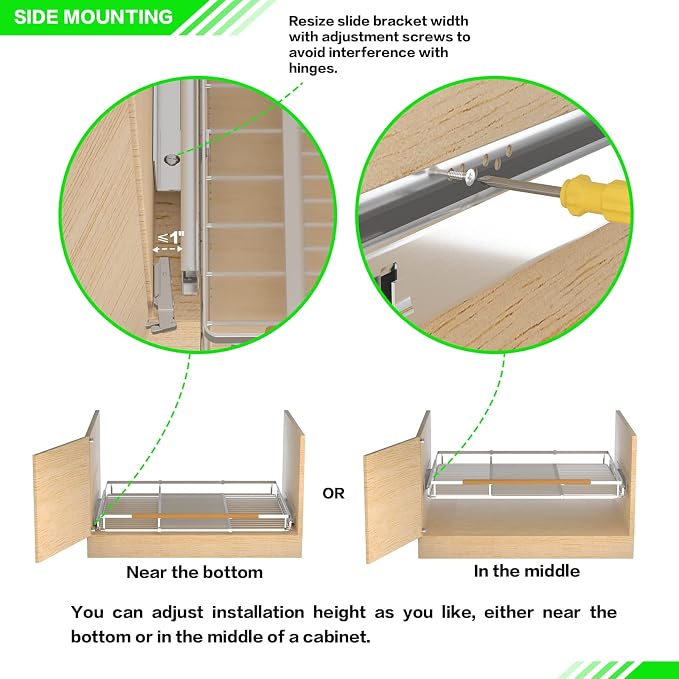 Expandable Pull Out Drawer Cabinet Organizers, Heavy Duty Slide Out Storage Shelf for Home Kitchen Pantry Cupboard Pots Pans, Adjustable Width from 12.1"~18.4", Stainless Steel 2 Pack