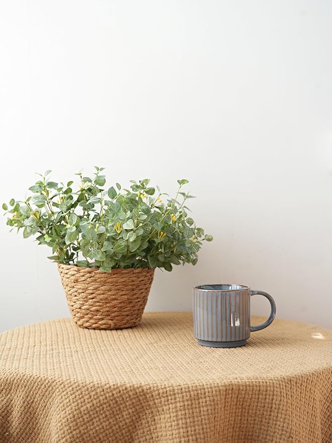 Bosmarlin Stackable Ceramic Coffee Mug Set of 4, 16 Oz, Coffee Cups, Microwave Safe, Unique Reactive Glaze (Light Purple Grey, 16 Oz)