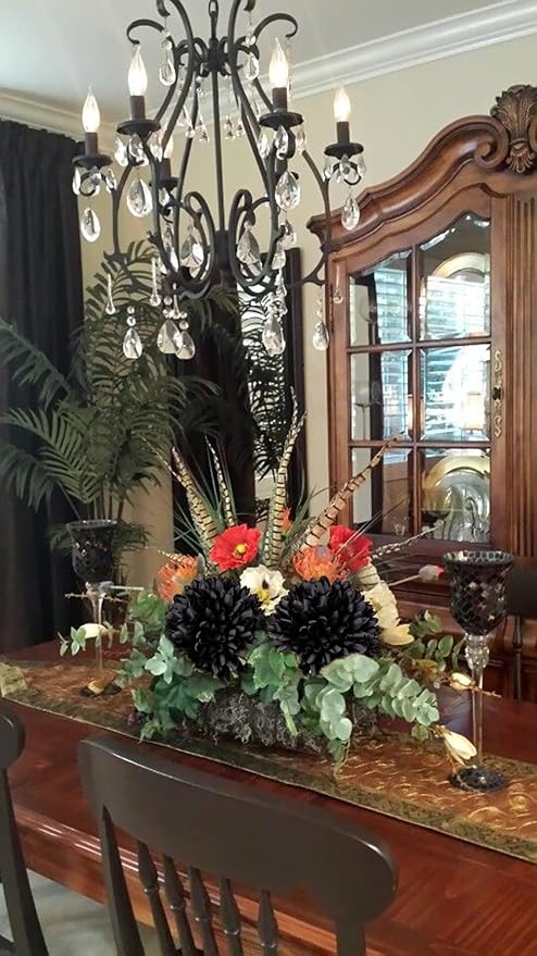 Briful Autumn Artificial Chrysanthemums Ball Flowers 6’’ Large Heads Mums Stems Black Fake Hydrangea Flowers Bouquet for Home Halloween Wedding Fall Decorations, Set of 4