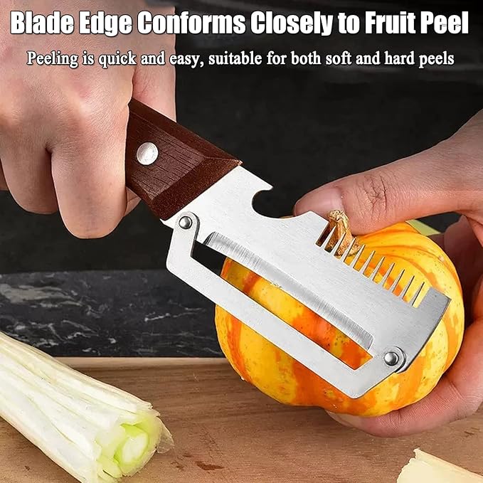 2026 Upgraded Multi-Functional Vegetable Peeler, Premium Vegetable Peeler with Wooden Handle and Bottle Opener, 3-in-1 Peeler & Bottle Opener for Fruit Potato Carrot Kitchen Gadget