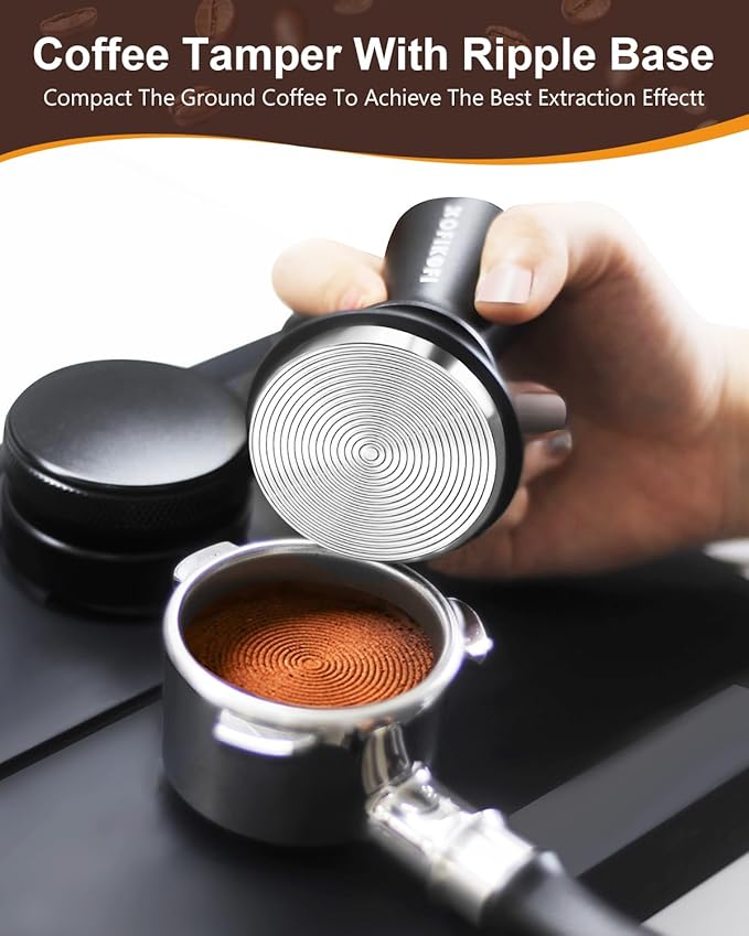 53.3mm Espresso Tamper, Coffee Tamper with Stainless Steel Ripple Base, Barista Espresso Coffee Tamper with 30lbs Spring Loaded and Aluminum Handle Fits for Breville Series 54mm Portafilter