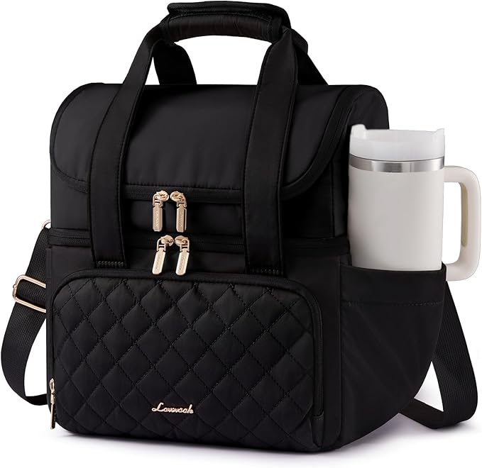 LOVEVOOK Insulated Lunch Bag For Women,X Large Double Deck Adult Lunch Box,Teacher Lunch Tote Bag With Cup Holder,Leakproof Cooler Bag With Adjustable Shoulder Strap For Work Picnic Beach,Larger 24L