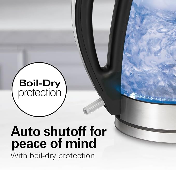 Hamilton Beach 1.7L Electric Kettle, Water Boiler & Heater, LED Indicator, Built-In Mesh Filter, Auto-Shutoff & Boil-Dry Protection, Cordless Serving, Clear Glass (40864)