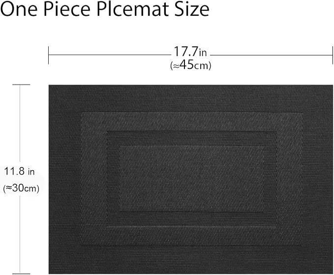 Durable Placemats Set of 6 Vinyl Heat-Resistant Table Mats Washable Plastic Placemats for Dining Table (Black)