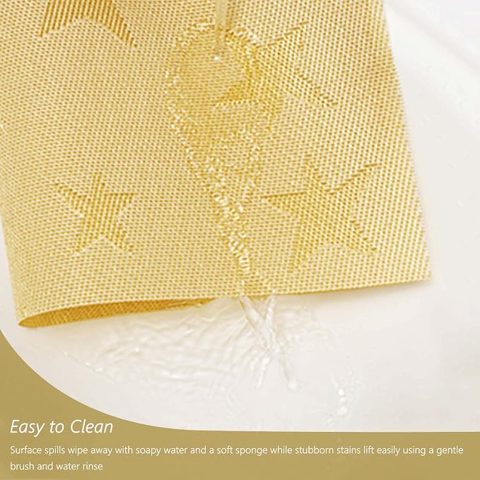 AHHFSMEI Placemats Set of 6 Washable Woven Vinyl Placemats for Dining Table Heat Resistant Non-Slip Stain Resistant Table Mats for Kitchen & Home Decor(Gold Star,6)
