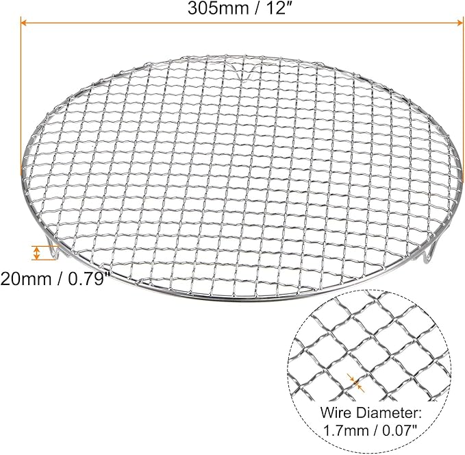 HARFINGTON Round Cooking Rack 12-inch 201 Stainless Steel Cross Wire Barbecue Grill Net with 20mm Legs for Cooking Baking Steaming BBQ
