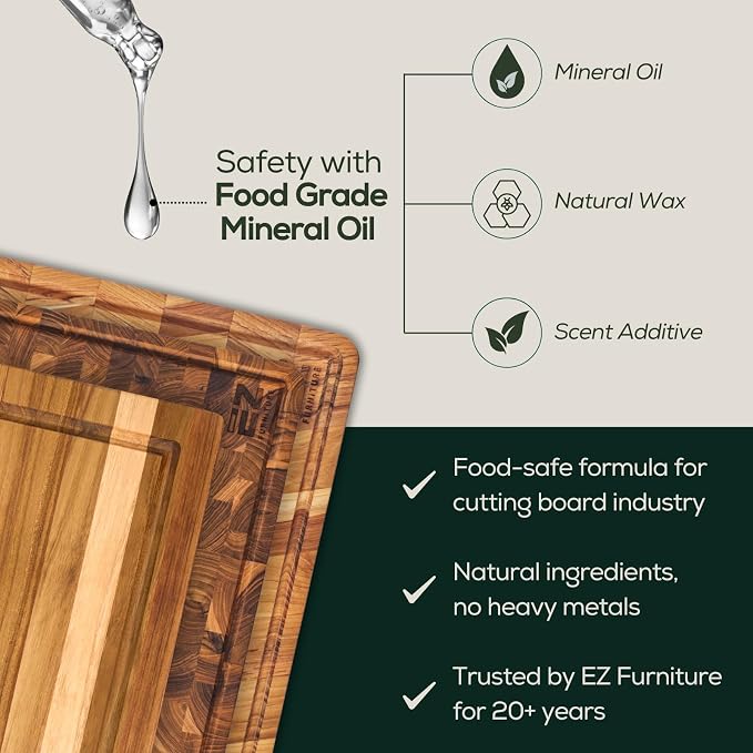 EZ FURNITURE Large (L) Teak Edge Grain Cutting Board, Reversible, Knife-Friendly Charcuterie Butcher Block with Juice Groove & Handles, Non-Toxic, Gift Box Included (Herringbone, 20" x 15" x 1.5")