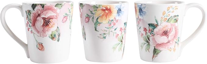 Bico Margret's Garden Ceramic Coffee Mugs Set of 4, 16 oz Large Tea Cups with Handle, Aesthetic Latte Mugs for Cappuccino Cocoa, Lead-Free, Dishwasher and Microwave Safe, Housewarming Gift