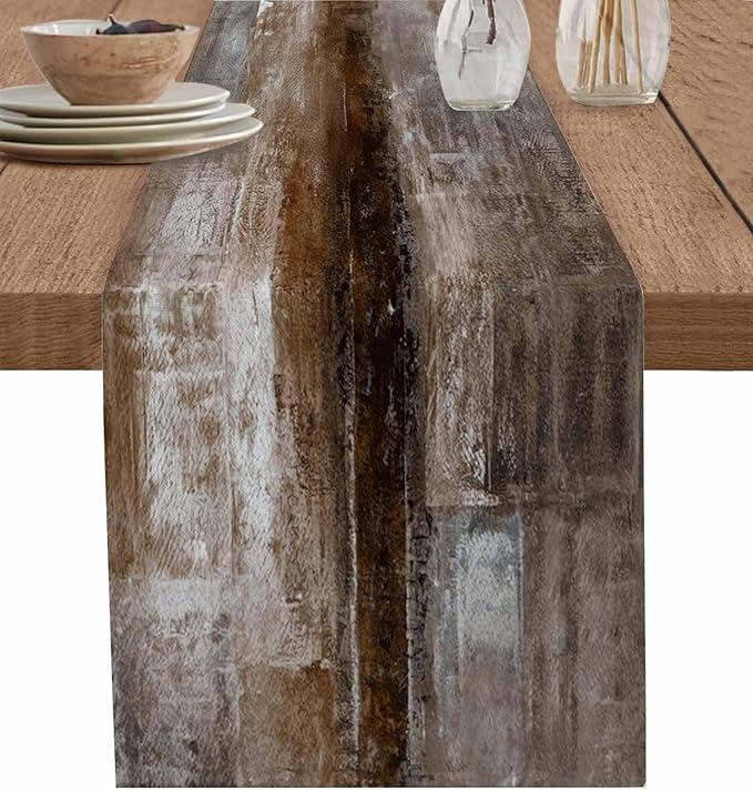 Dark Brown Table Runner - 70 Inch Long, Oil Modern Paintings Abstract Kitchen Dining Table Runner Dresser Scarves, Geometric Artwork Grey and Brown Tablerunner for Coffee Table Wedding Party Banquet