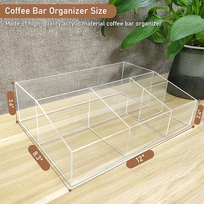 Acrylic Coffee Bar Station Organizer for Countertop, Office, Home Coffee K Cup Holder Holds Paper Cups, Condiments, Syrups, Creamer, Multi-Purpose Accessories Organizer