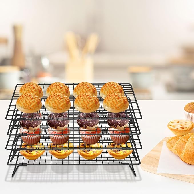 8Pcs Cooling Racks for Cooking and Baking, 8-Tier Stackable Roasting Rack, 13.4 x 9.4 Inch Carbon Steel Baking Rack for Oven Cooking, Roasting, Grilling Making Jerky (Black, 8Pcs)
