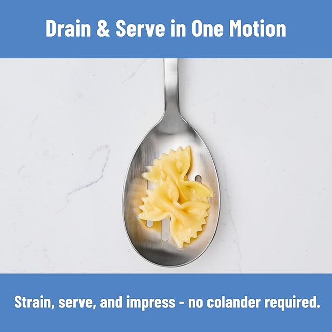Misen Slotted Chef Spoon – Stainless Steel Draining and Serving Spoon for Pasta Vegetables Poached Eggs Fried Foods Meatballs Braises and Everyday Cooking and Kitchen Prep