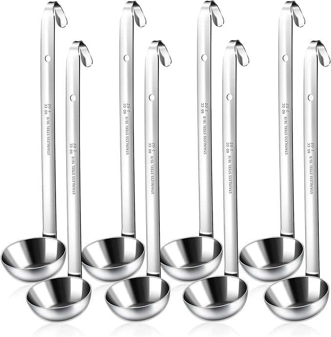 8pcs Stainless Steel Ladle 2 Oz Soup Ladle 10" long Spoon Heavy-Duty Metal Spoon Sets big spoons for cooking Serving Soups, Gravy, Portioning, Stirring