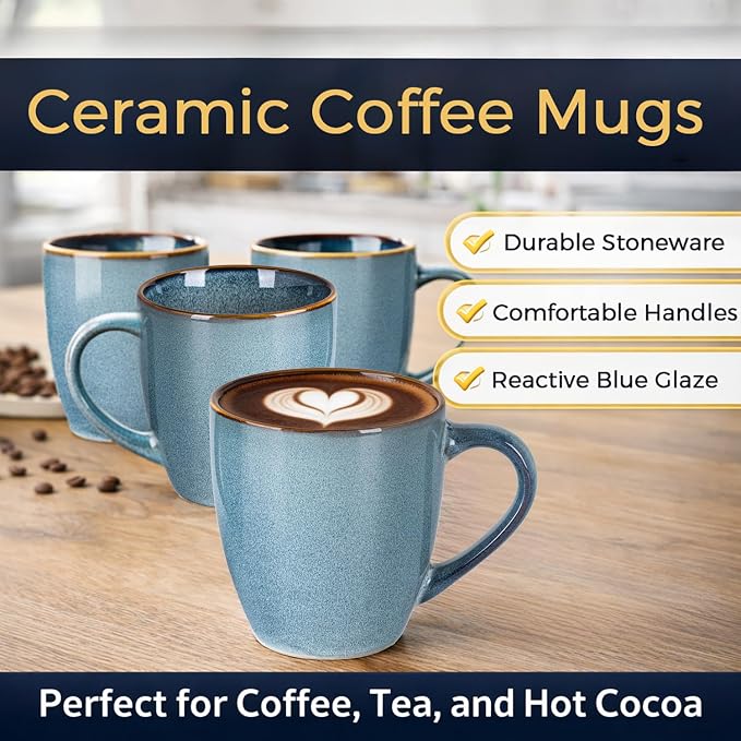 GBhome Ceramic Coffee Mugs Set of 6, 12oz Stoneware Coffee Mugs Set For Dad Mom Women MEN, Light Weight Ceramic Coffee Cups for Latte/Tea/Beer/Hot Cocoa, Dishwasher & Microwave Safe